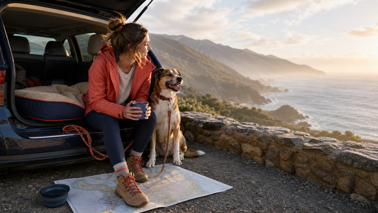 Traveler and dog planning a dog-friendly United States road trip