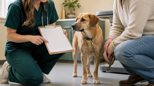 Veterinarian discussing a growth chart with a dog's owner