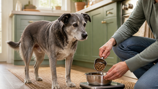 Senior dog resting comfortably beside an owner in an adapted home