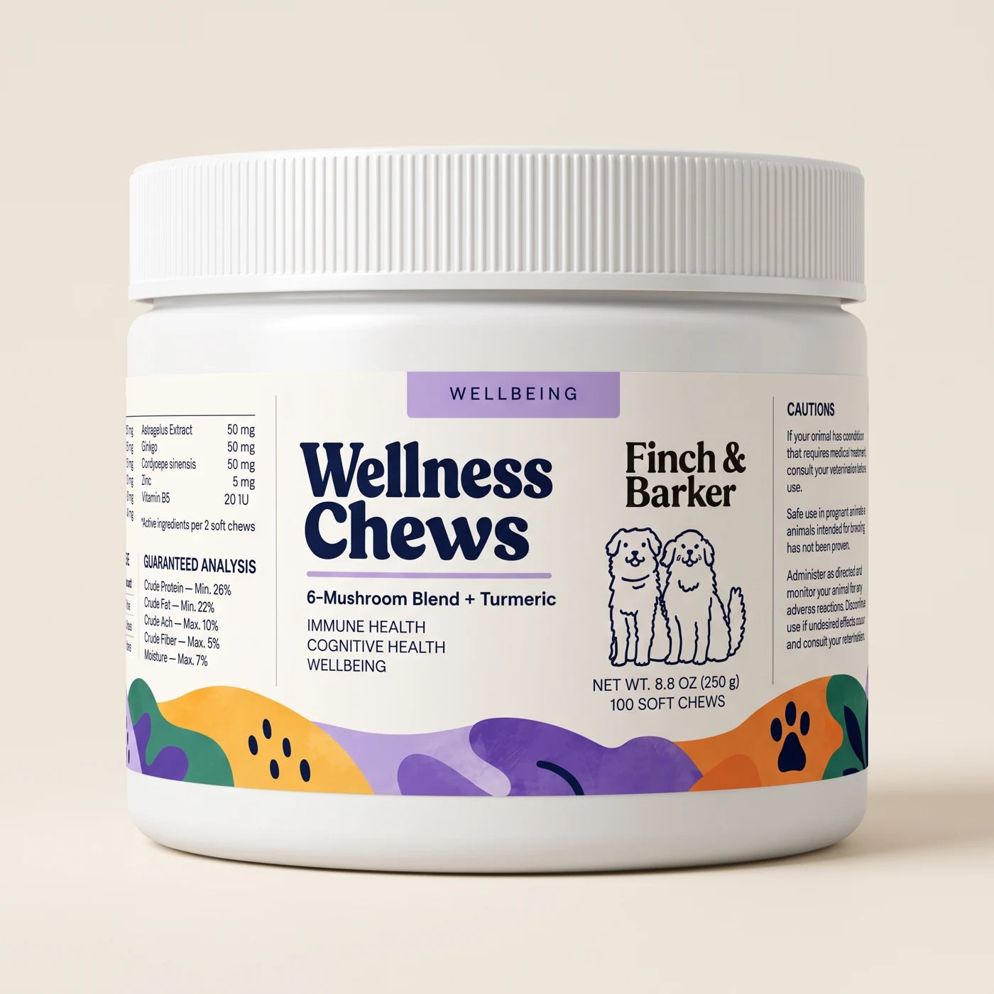 Finch & Barker Wellness Chews med färgglad etikett för 100 tuggbitar