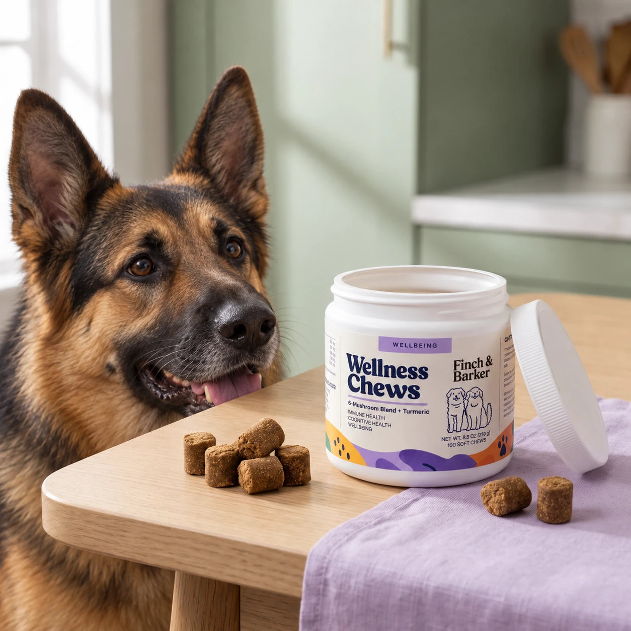 Schäfer som får Finch & Barker Wellness Chews