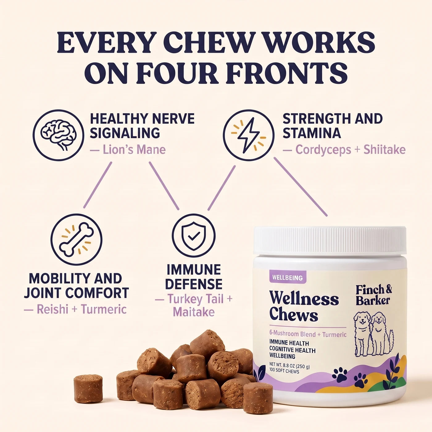 De fyra områden som Wellness Chews stödjer
